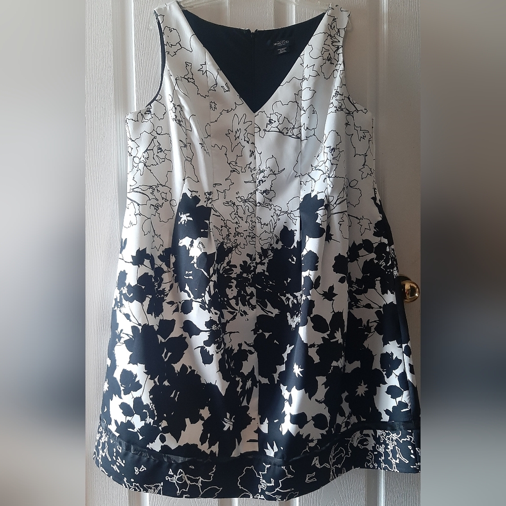 Michel Studio Collection White/Black Print Dress Women's CAN/USA Size 20